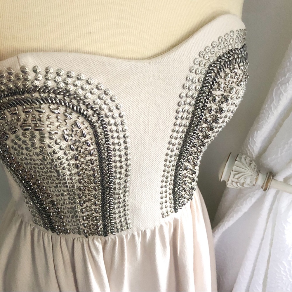 KEEPSAKE Cameo Set The Mood Strapless Dress Beige